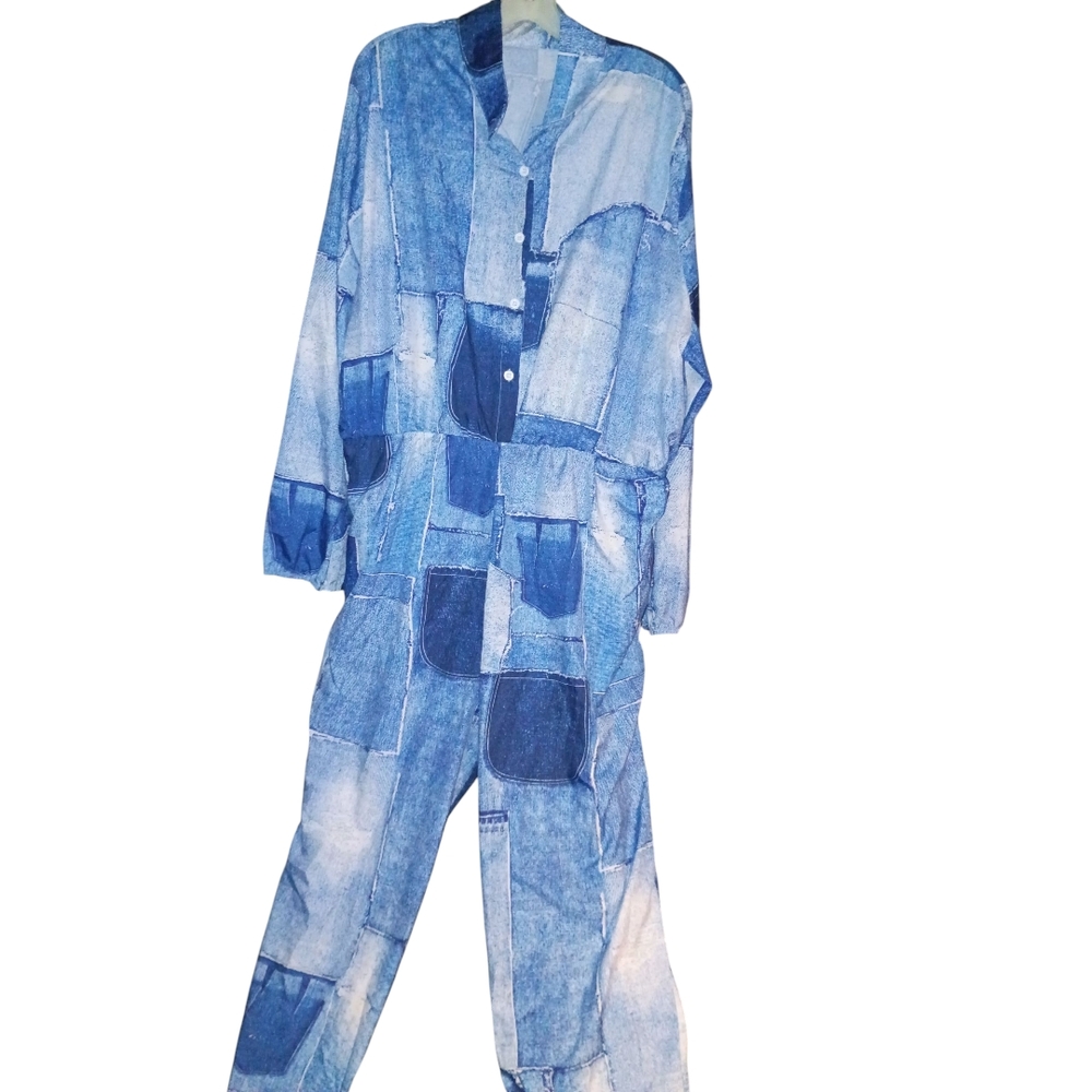 Stylish Blue Patchwork Jumpsuit Size 4x - image 4